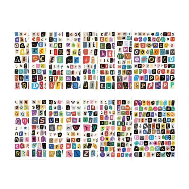 Pegatinas de letras, pegatinas del alfabeto, calcomanías de números y , 16 hojas para álbumes de recortes, carteles, decoración de