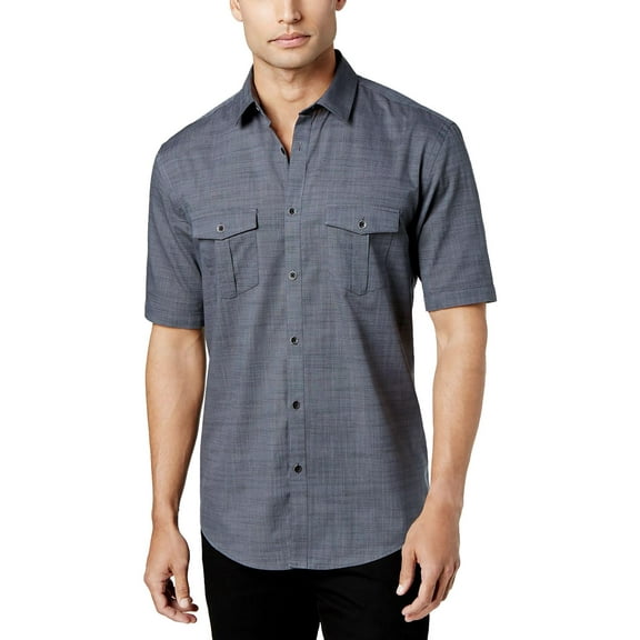 Alfani Mens Textured Collared Button-Down Shirt