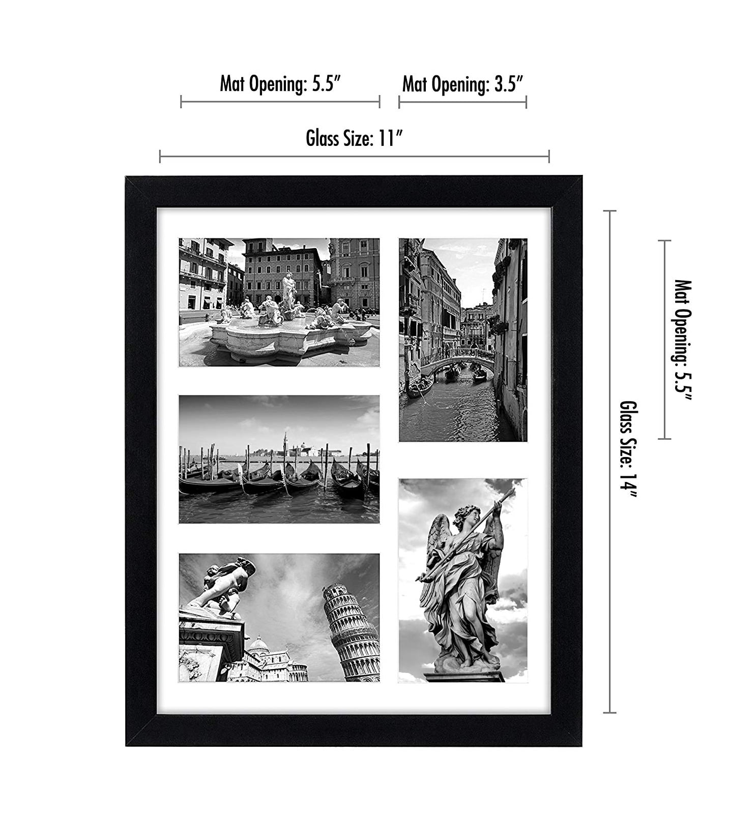 Americanflat 11x14 Collage Picture Frame in Black with Five 4x6 Picture Displays - Shatter Resistant Glass Horizontal and Vertical Formats for Wall