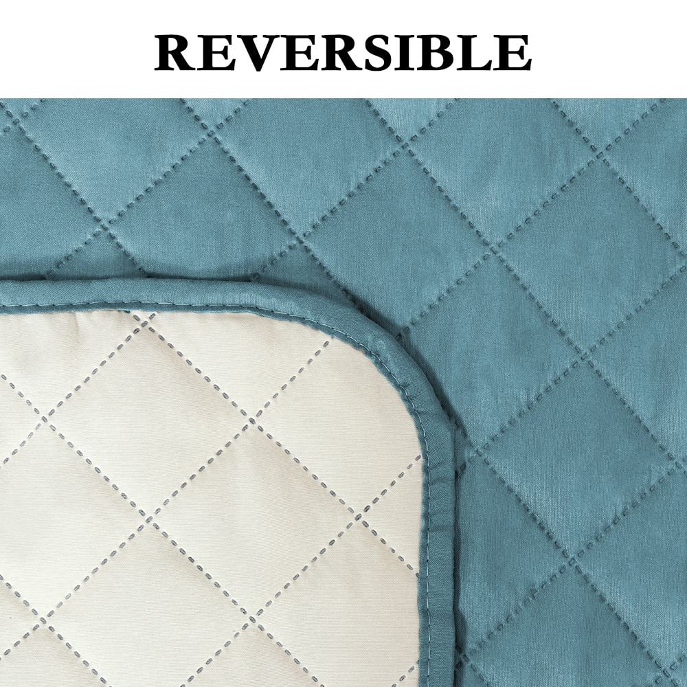 Sofa Slipcover for Dogs Pets&Kids, Durable Pet Cover for Sofa with Elastic Strap(79" x 68", Smoke Blue/Beige)