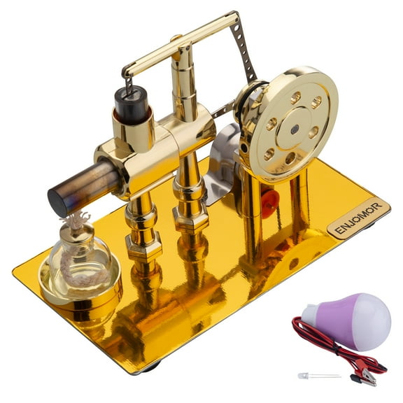 Metal Balance Single Cylinder Stirling Engine Model, External Combustion Hot Air Engine with LED Bulb Power Generation, STEM Education & Desktop Collectible Gift for Hobbyists