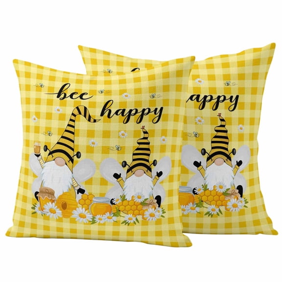 2 Pack Outdoor Waterproof Throw Pillow Covers,Rustic Dwarf Bee Flower Decorative Square Pillow Case Patio Pillowcases for Chair Couch Sofa 16x16in
