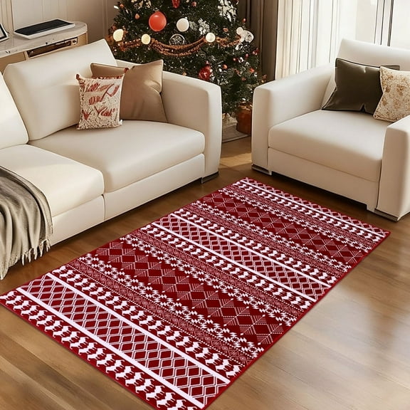 WETRBWEH 3'x5' Christmas Area Rug, Red Snowflake Christmas Rugs Non-Slip Washable Indoor Home Carpet, Low Pile Xmas Area Rugs for Living Room Kitchen
