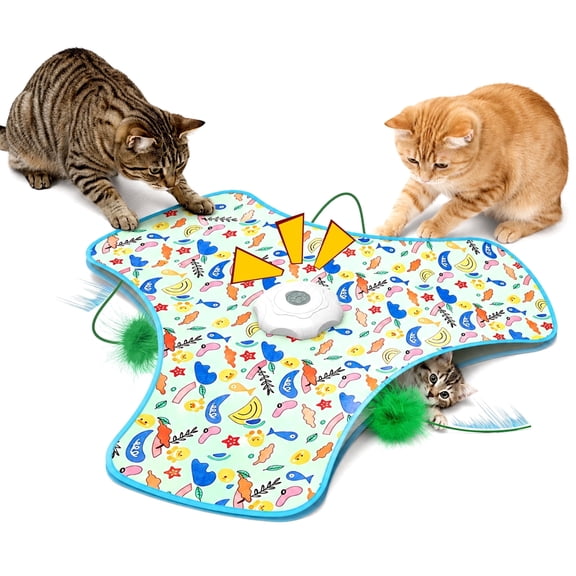 Interactive Cat Toys Rechargeable,Moving Concealed Feathers,Real Mouse Squeaky,Touch Activated Cat Kitten Toy Exercise Toys for Indoor Bored Adult Cats Hide and Seek