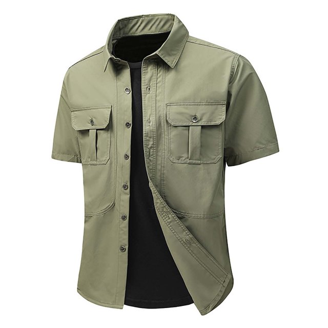 Men's Casual Button Up Shirt for Everyday Wear Comfortable Work Attire Ideal Spring Summer Versatile Outfit