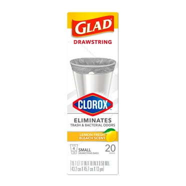 Glad Small Drawstring Trash Bags with Clorox, 4 Gallon - Lemon Fresh Bleach Scent 20 ct