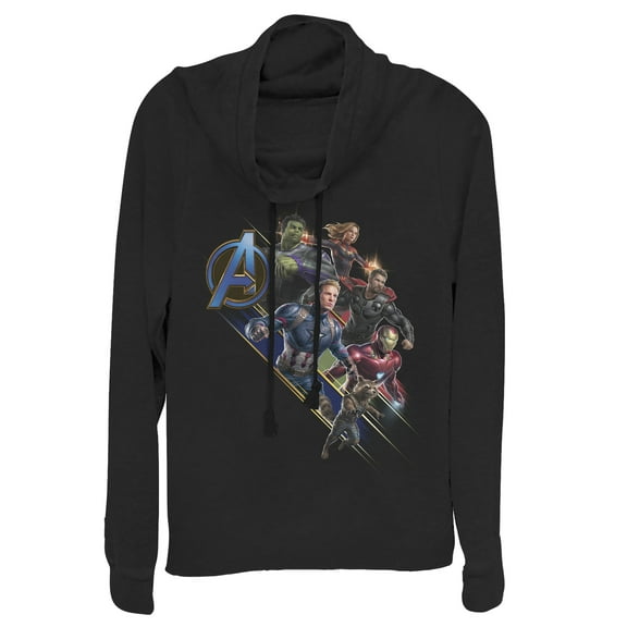Junior's Marvel Avengers: Endgame Hero Streaks  Cowl Neck Sweatshirt Black Small