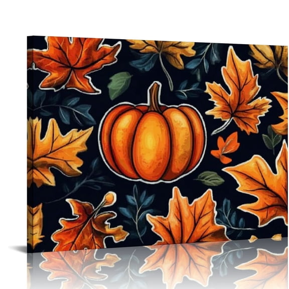 leaves pumpkins folk art Canvas Wall Art Living Room Bedroom Home Office Wall Decor Art Modern Canvas Prints