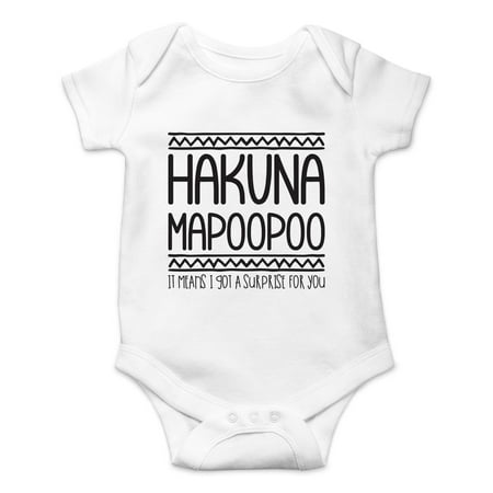 

AW Fashions Hakuna Mapoopoo - Movie Parody And Funny Translation - Cute One-Piece Infant Baby Bodysuit (Newborn White)