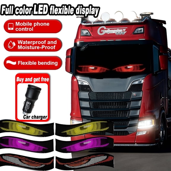 Car Devil's Eye LED Matrix Panel: 35×7 in Black Flexible Light, 1536 RGB Lamp Beads, APP Customization Remote Switch, for Truck/Shop Decoration
