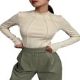 thumbnail image 1 of Women Spring Autumn Slim Tops Solid Color Long Sleeve Half High Neck Ribbed Blouse, 1 of 6