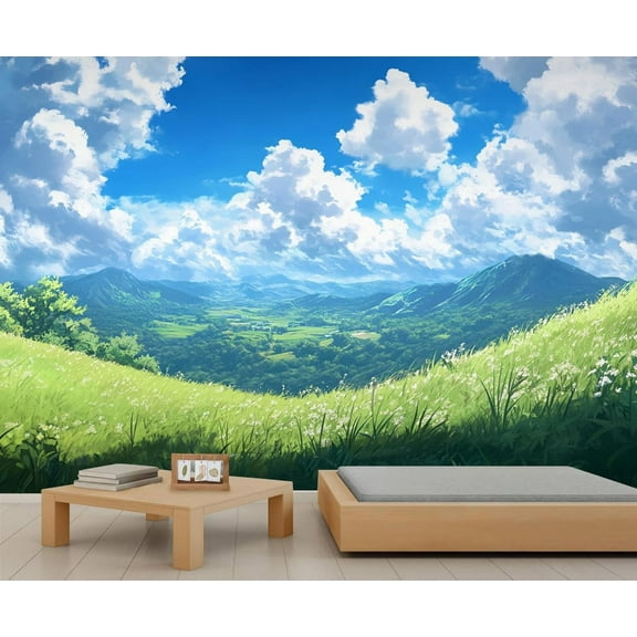 Sky Grassland Wall Murals For Bedroom - Natural Scenery Murals, Mountain Landscape Wall Mural For TV Background, Nature Large Mural 79"W x 55"H (Not Peel and Stick)