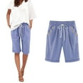 thumbnail image 2 of MNCEKFOD Women's Plus Bermuda Shorts Summer High Waisted Casual Shorts Lightweight Elastic Drawstring with Button Pockets Lounge Short Pants Light Blue XXXL, 2 of 5