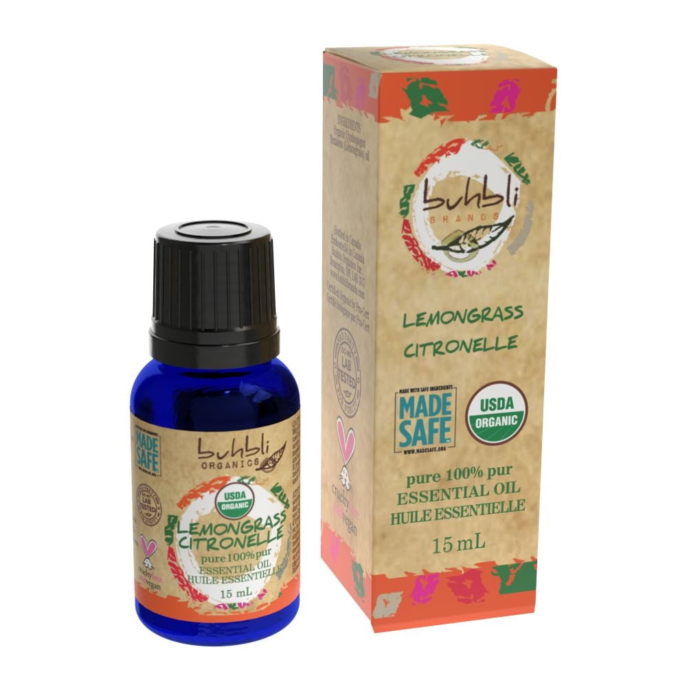 Buhbli Organics - Organic Lemongrass Essential Oil, 15ml, 100% Pure & Natural - Bottled in Canada