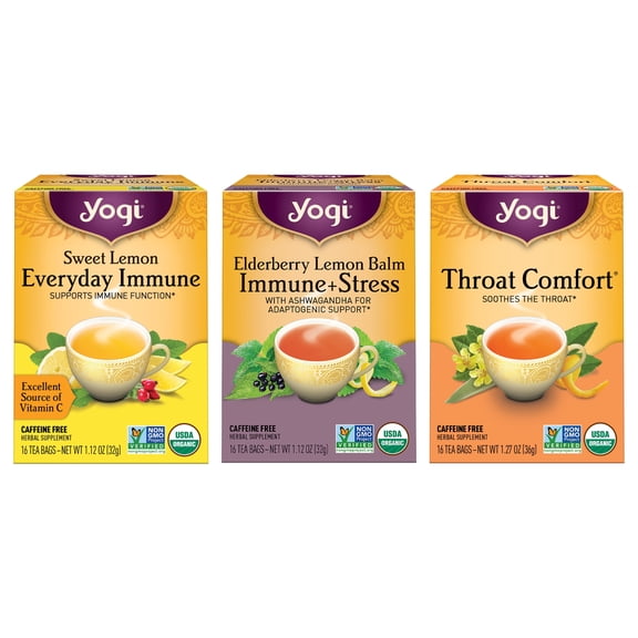 Yogi Tea Immunity Variety pack Tea Sampler, Herbal Tea Bags, 3 Boxes of 16