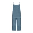 thumbnail image 3 of Cagogo Women V Neck Sleeveless Tank Top Wide Leg Pants Two Piece Set Casual Summer Outfits Loose Fit Tops Comfy Pants Matching Lounge Sets Tracksuits Travel Airport Clothes, Light Blue S, 3 of 8