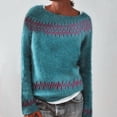thumbnail image 7 of VISALY Isle Sweater Top Oversized Dressy Tops Soft Warm Cozy Soft Touch Funnel Merino W.ool Seamless Sweater Sweaters for Women Cropped Sweater Boho Pattern Pullover Oversized Sweaters Blue L, 7 of 7
