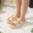 thumbnail image 2 of Rokment Women's Double Buckles Platform Slides Sandals Classic Casual Wide Width Open Toe Chunky Flat Comfortable Walking Slip on Slippers for Indoor Outdoor Waterproof Beige Size 6, 2 of 6