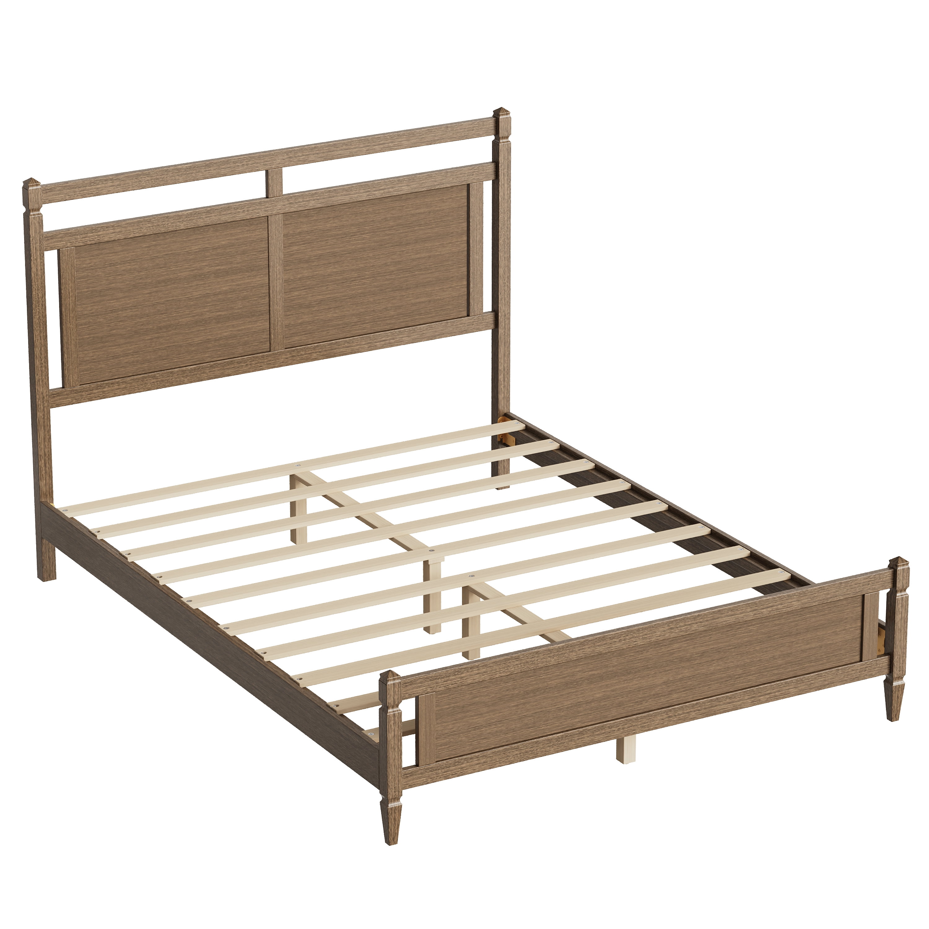 Euroco Modern Wood Queen Size Platform Bed, Mid-Century Bed Frame with Panel Headboard, No Box Spring Needed, Gray Oak