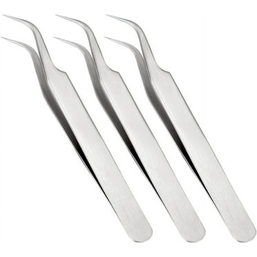 3Pcs Curved Tip Tweezers 4.8" Stainless Steel Fine Point Precision Non-Serrated Splinter Elbow Tweezer Eagle Beak Jewelry Making Tweezer Pliers for Soldering Sewing Beading Model Craft