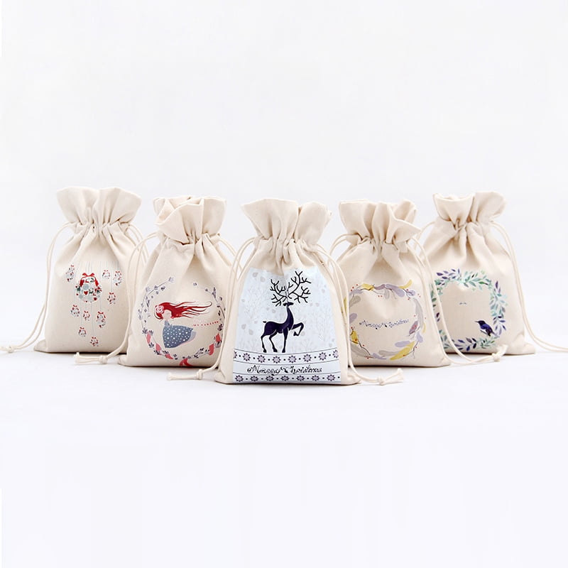 Christmas Gift Storage Bag Canvas Drawstring Candy Toy Pouches Xmas Decoration 