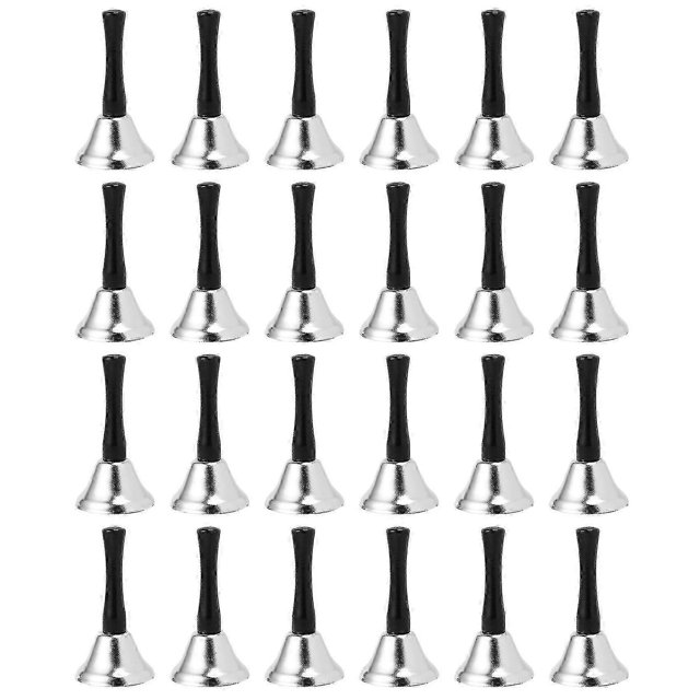 24 Pieces Hand Silver Steel Service Handbells Black Wooden Handle Diatonic Metal Musical Percussion