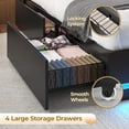 thumbnail image 3 of King Size Bed Frame with Bookcase Headboard, Wooden Bed Frame King Size with Charging Station, 4 Storage Drawers and LED Lights, with Type-C and USB, No Box Spring Needed, Black, 3 of 9