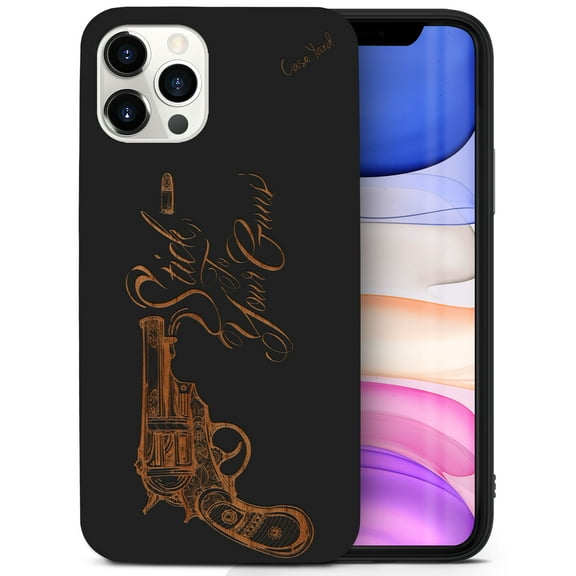 Case Yard Wooden Case for iPhone-11-Pro-Max Soft TPU Silicone cover Slim Fit Shockproof Wood Protective Phone Cover for Girls Boys Men and Women Supports Wireless Charging Stick to Your Guns Design