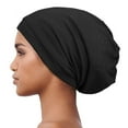 thumbnail image 3 of 2 Pack Sleep Cap, Satin Bonnet Silk Hair Bonnet, Night Cap Slouchy Breathable Headwear Curly Hair Satin Lined Beanie Chemo Cap Silk Lined Hat for Men/Women(Black, Grey), 3 of 5