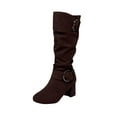thumbnail image 2 of Tawop women's Boots Mid-Calf Chunky High Heel Buckle Side Zip Round Toe Boots, 2 of 8