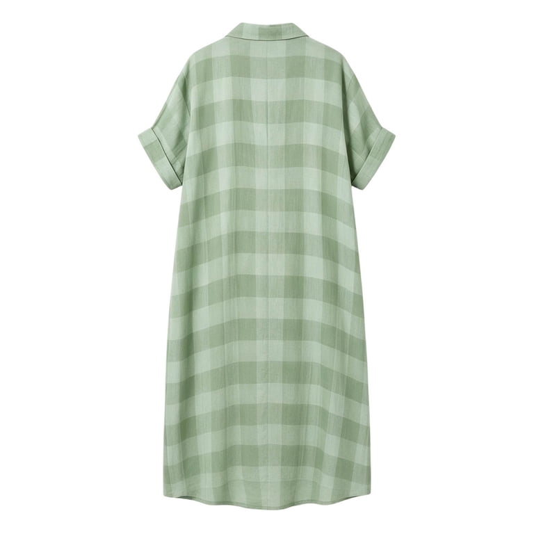XIAOCHA V Neck Linen Maxi Dress For Women Half Sleeve Loose Pocket Beach Casual Outfit