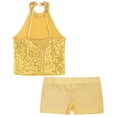 thumbnail image 6 of YONGHS Kids Girls Sequins Dance Outfits Sleeveless Halter Crop Tops with Gym Dance Shorts Set Yellow 8, 6 of 7