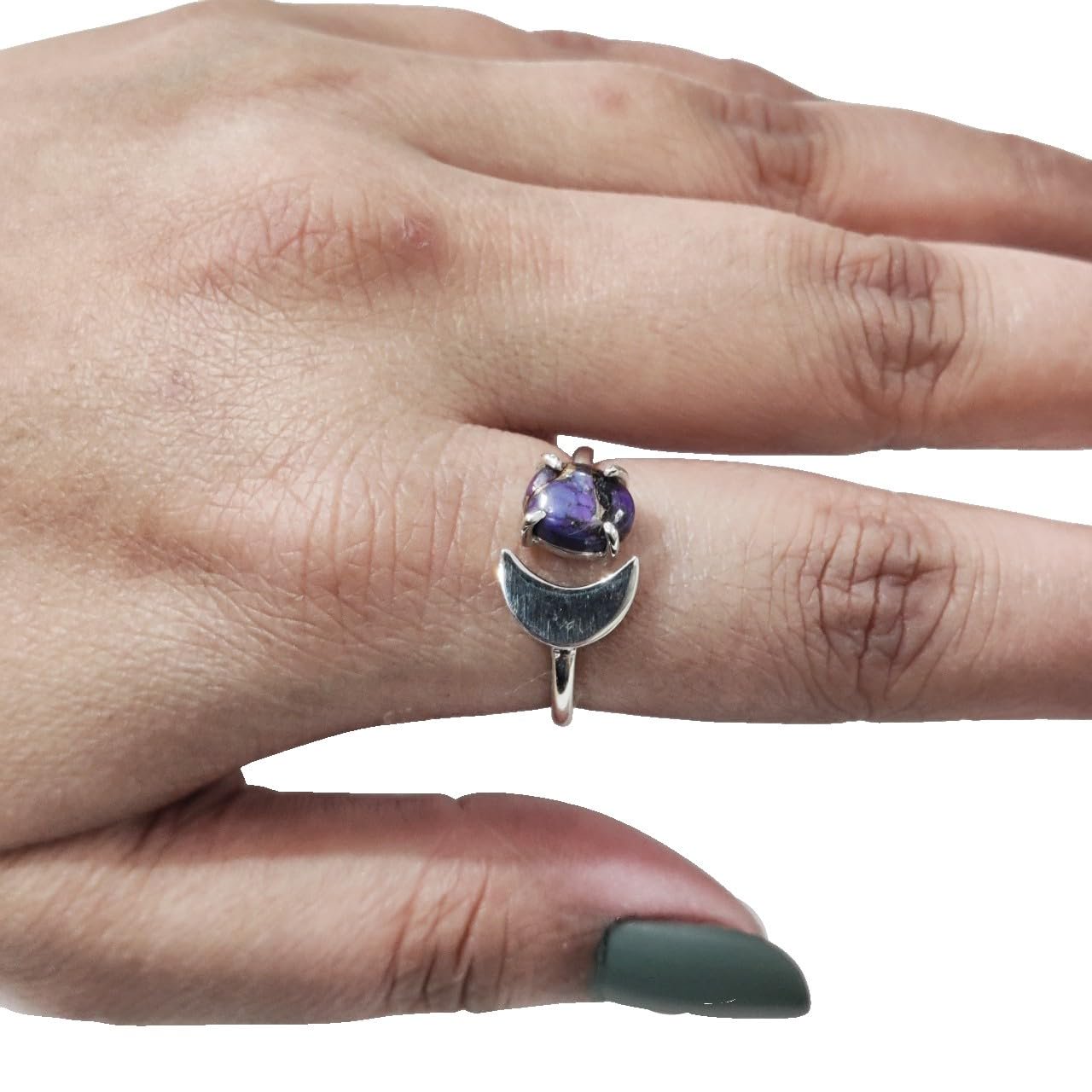 Natural Purple Copper Turquoise Ring, Copper Turquoise Ring, December Birthstone, Crescent Moon Adjustable Ring, Toe Ring, 925 Sterling Silver, Womens Ring, Christmas, Handmade Statement Jewelry