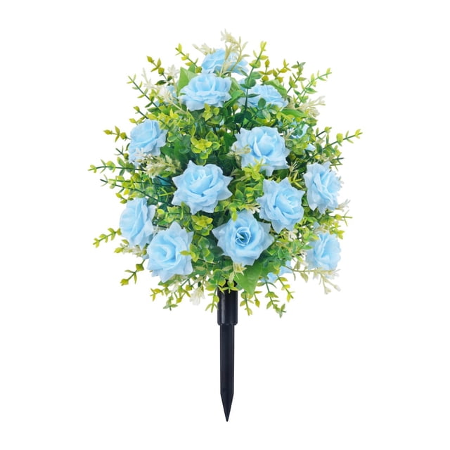 Rosa artificial conmemorativa con estaca para el suelo, púas florales, rosas falsas Azul
