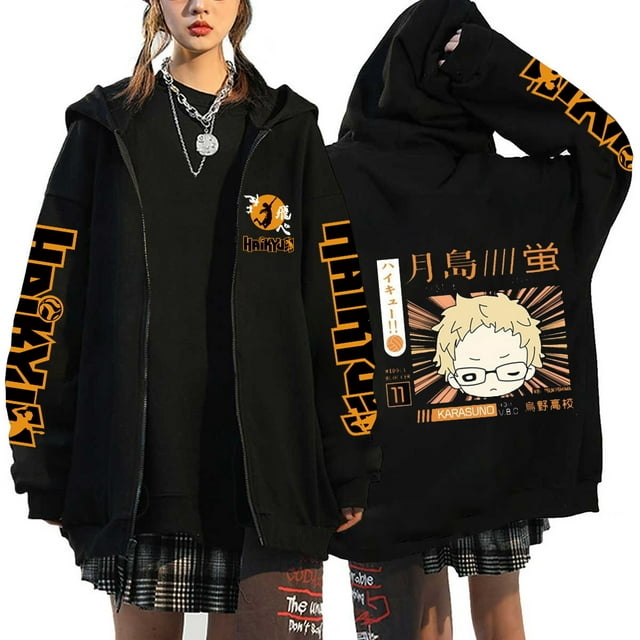 Anime Hoodie Zip Up Jacket Karasuno Plus Size Sweatshirt Harajuku Unisex