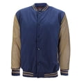 thumbnail image 1 of Maximos Mens Varsity Baseball Letterman Vintage Button Down Jacket Navy/Khaki Small, 1 of 3