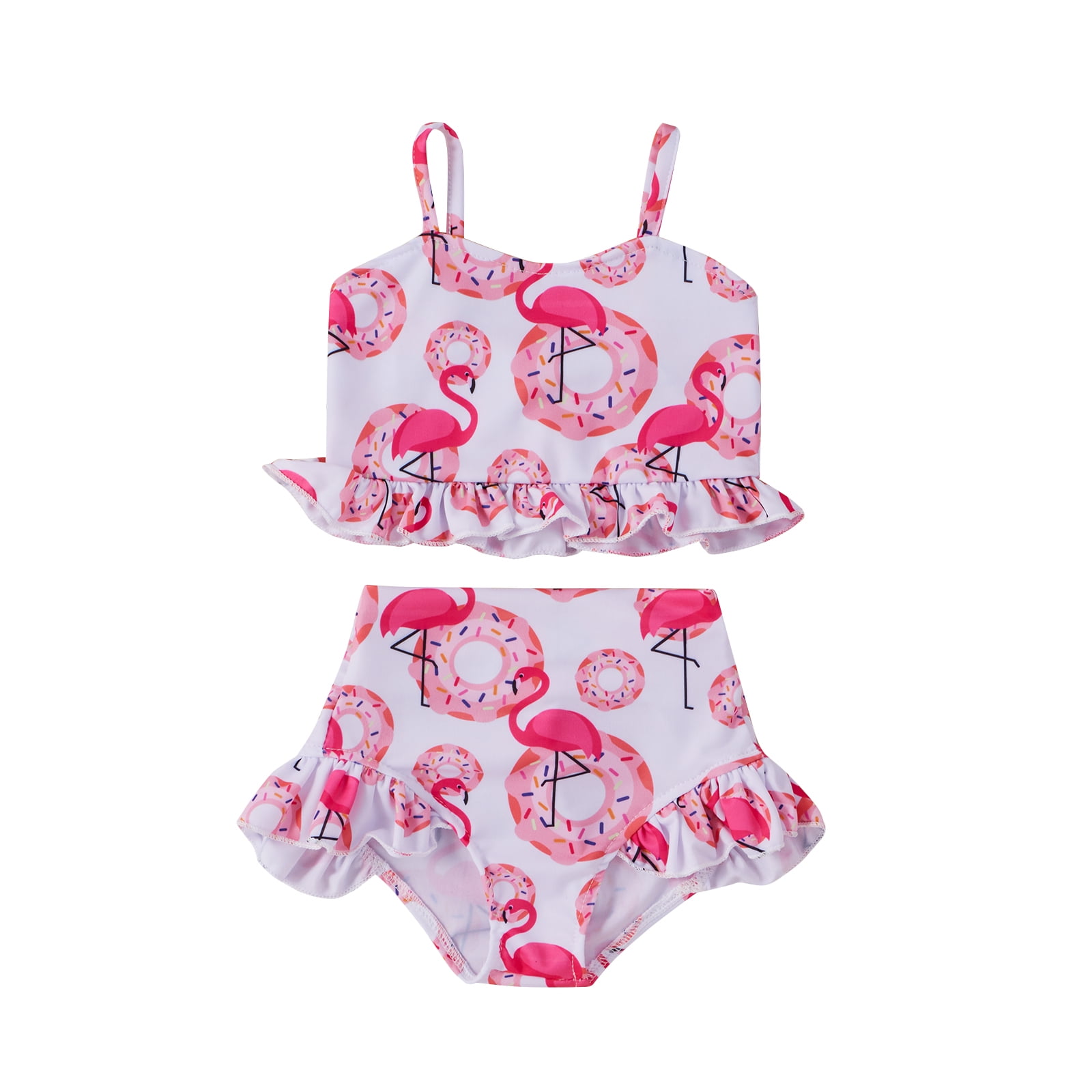 Kiapeise Toddler Girl Swimsuit 2 Piece Swimwear, Donut Flamingo Swimsuit, Straps Sleeveless