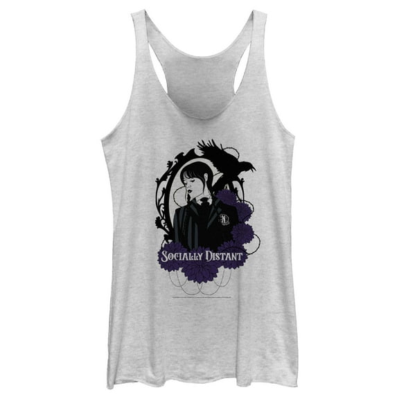 Women's Wednesday Socially Distant Racerback Tank Top White Heather Small