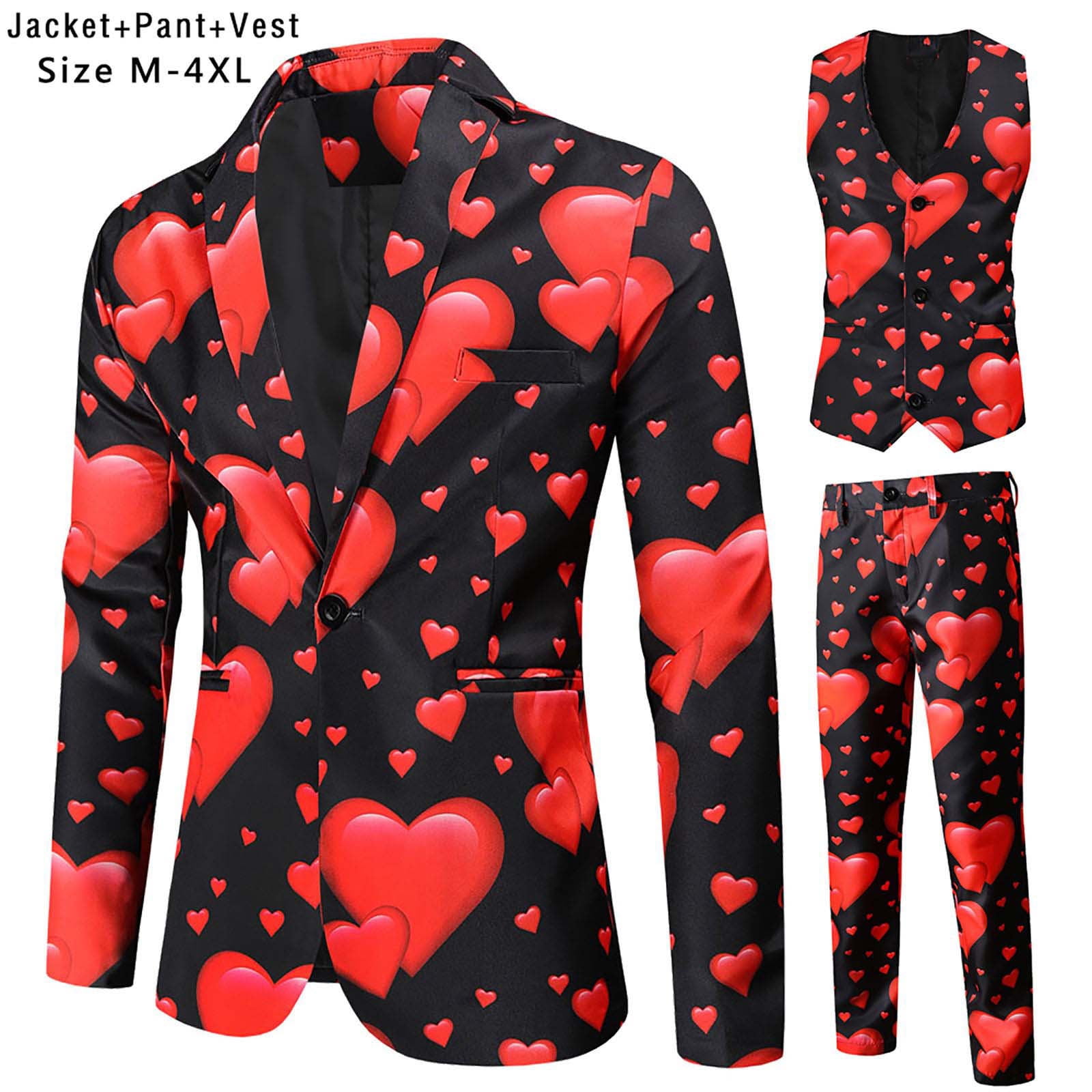 jovati Mens Vest Jacket Mens Fashion Valentines Day Suit Jacket Vest Suit Pants Three piece Set