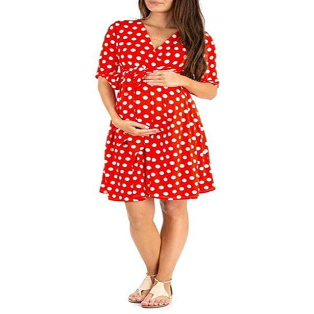 MesaSe Robe de Maternité pour Femmes Décontractée à Col en V à Pois/fleurie à Manches Mi-Longues Robe pour Grossesse Vêtements Séance Photo