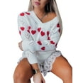 thumbnail image 3 of Inevnen Women Valentine Heart Sweater V Neck Knit Loose Casual Long Sleeve Ribbed Pullover Jumper Tops, 3 of 8