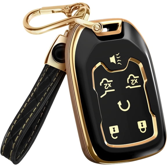 Lucrum for GMC & Chevy Key Fob Cover & Leather Keychain - TPU Keyfob Case for Suburban Acadia Sierra Tahoe Yukon - 2014-2025