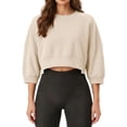 thumbnail image 6 of Staron Women's Crop Tops Crew Neck 3/4 Sleeve Loose Casual Short Sweatshirt Lightweight Drop Shoulder Pullover Top Beige XXL, 6 of 7