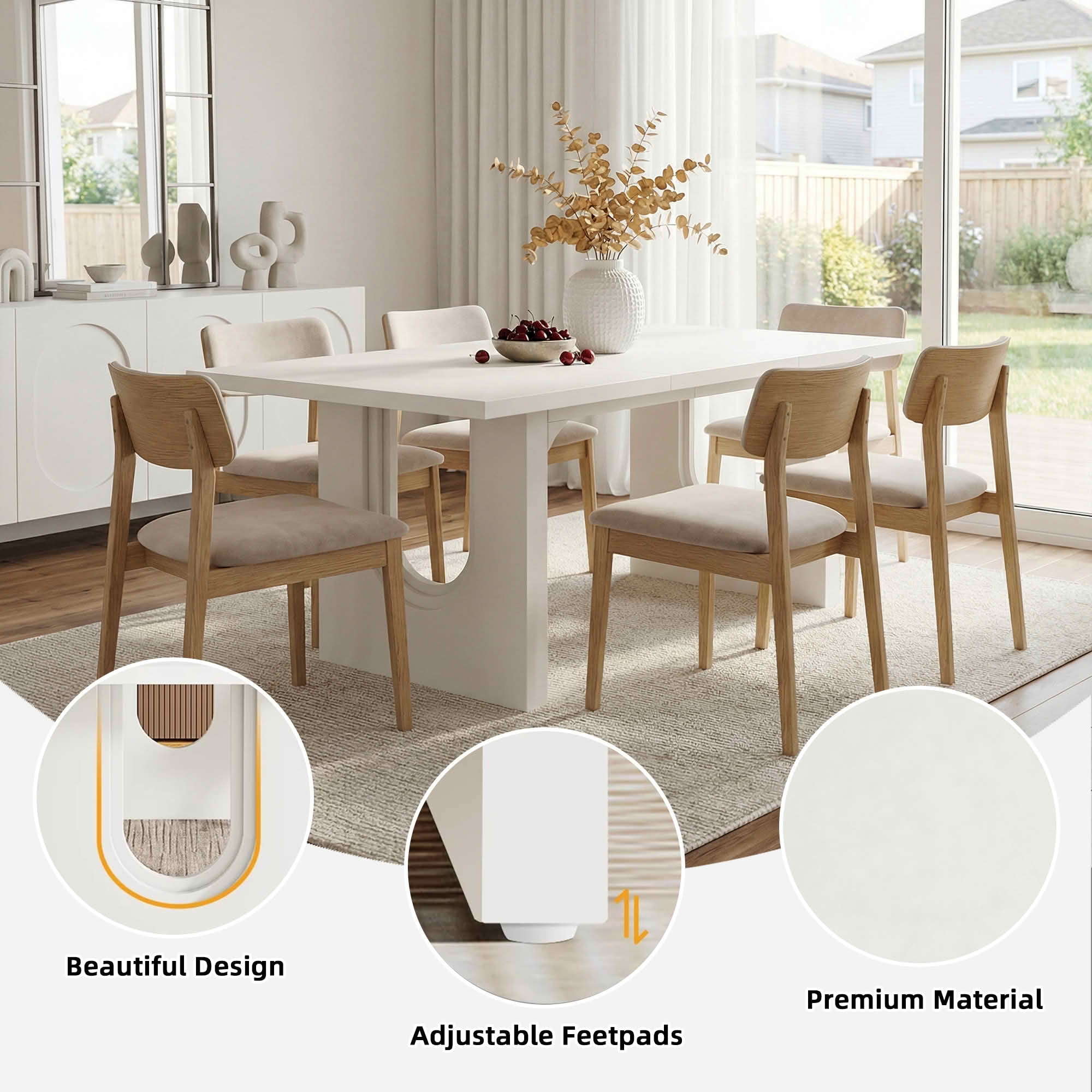 MAYEERTY 71 Inch Modern Rectangular Dining Table, Large Wood Kitchen Dinner Table with Double Pedestal Base for 6 to 8 People