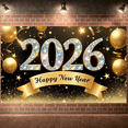 thumbnail image 4 of Golden Theme Happy New Year Banner Sparkling Crystal 2026 New Year Display Glittering Stars Gold Balloons New Year Backdrop for New Year Party 2026 Celebration Indoor Decoration, 4 of 8