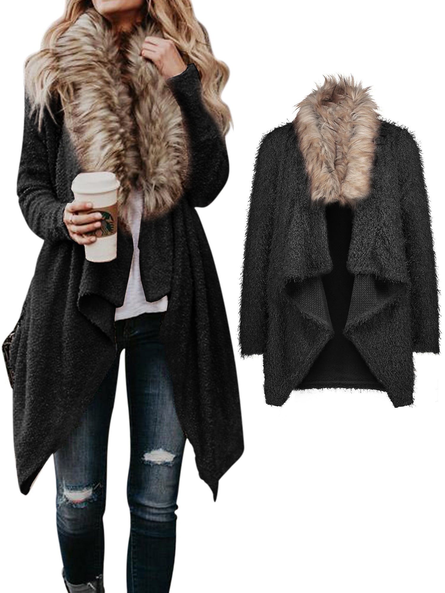 Winter Coats for Women Plus Size Faux Woolen Cloak Long Cardigan Loose Ireegular Hem Outcoat