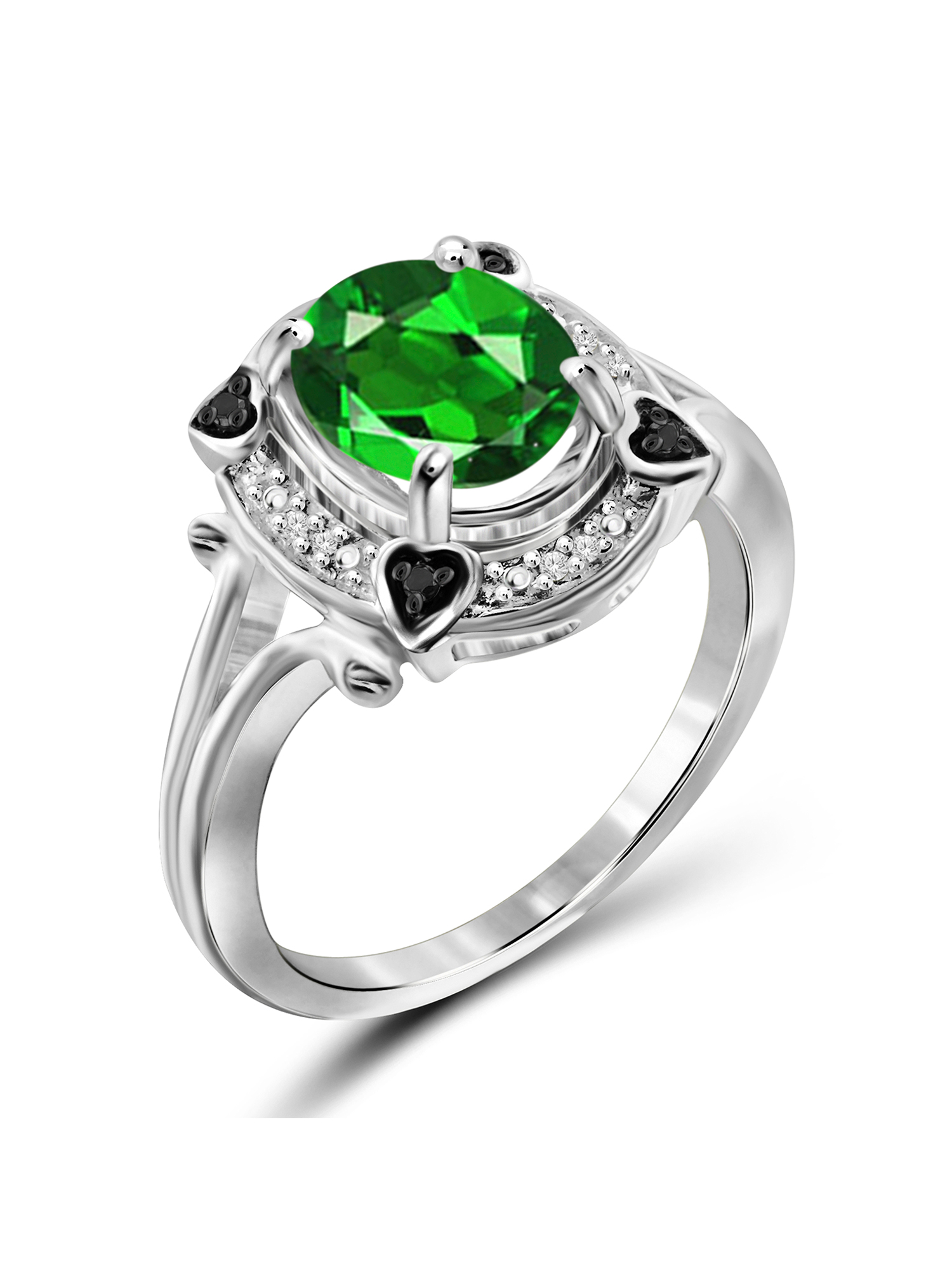 JewelersClub Ring Birthstone Jewelry – 1.50 Carat Chrome Diopside 0.925 Sterling Silver Ring Jewelry with Black & White Diamond Accent – Gemstone Rings with Hypoallergenic 0.925 Sterling Silver