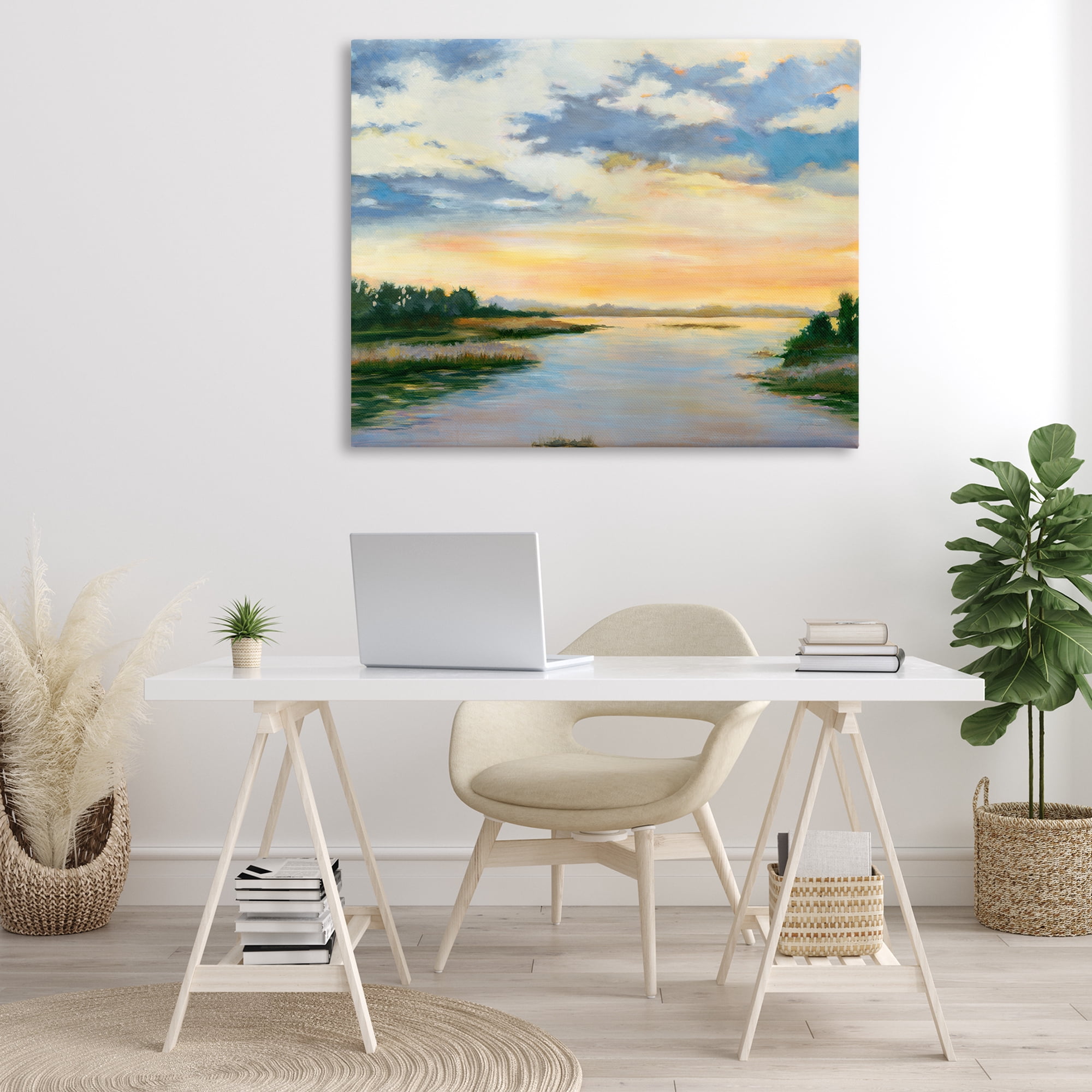 Stupell Industries Sunrise Over Shallow Water Landscape & Nature Painting Wrapped Canvas Art Print Wall Art, 48 x 36