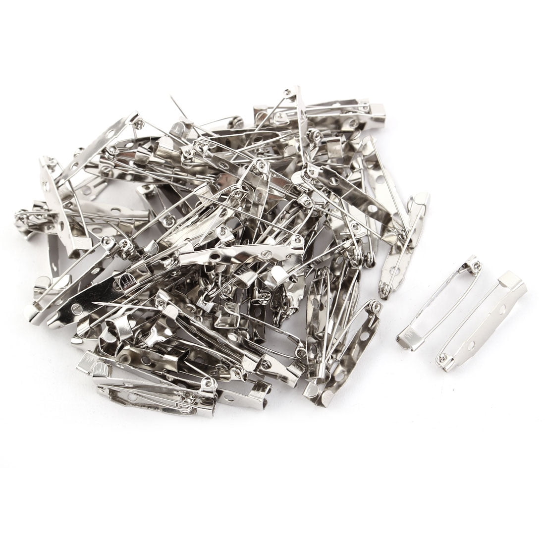 Metal  Pin Back Brooch Finding DIY Base Silver Tone 3cm Length 80pcs