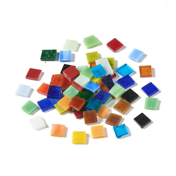 100pc Mosaic Tiles Glass Cabochons Flat Back Glass Square Cabochon Tiles for DIY Crafts Plates Picture Frames Flowerpots Supplies Mixed Color 10x10x2~3mm